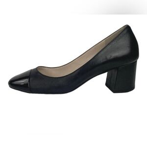Cole Haan Dawna Black Leather Cap Toe Block Heel Slip On Pumps Shoes Size 10